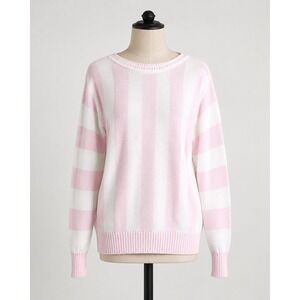 Point of View Sweater Womens Small Pink White Striped Cotton Pullover Made USA